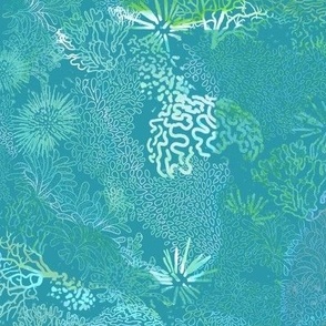 Coral Garden II Green on Teal 150