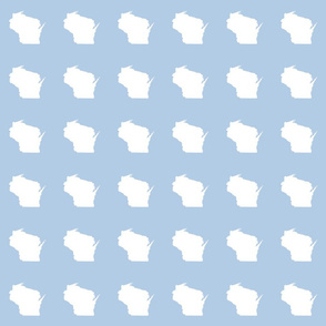 mini Wisconsin silhouette - 3" white on pale sky blue