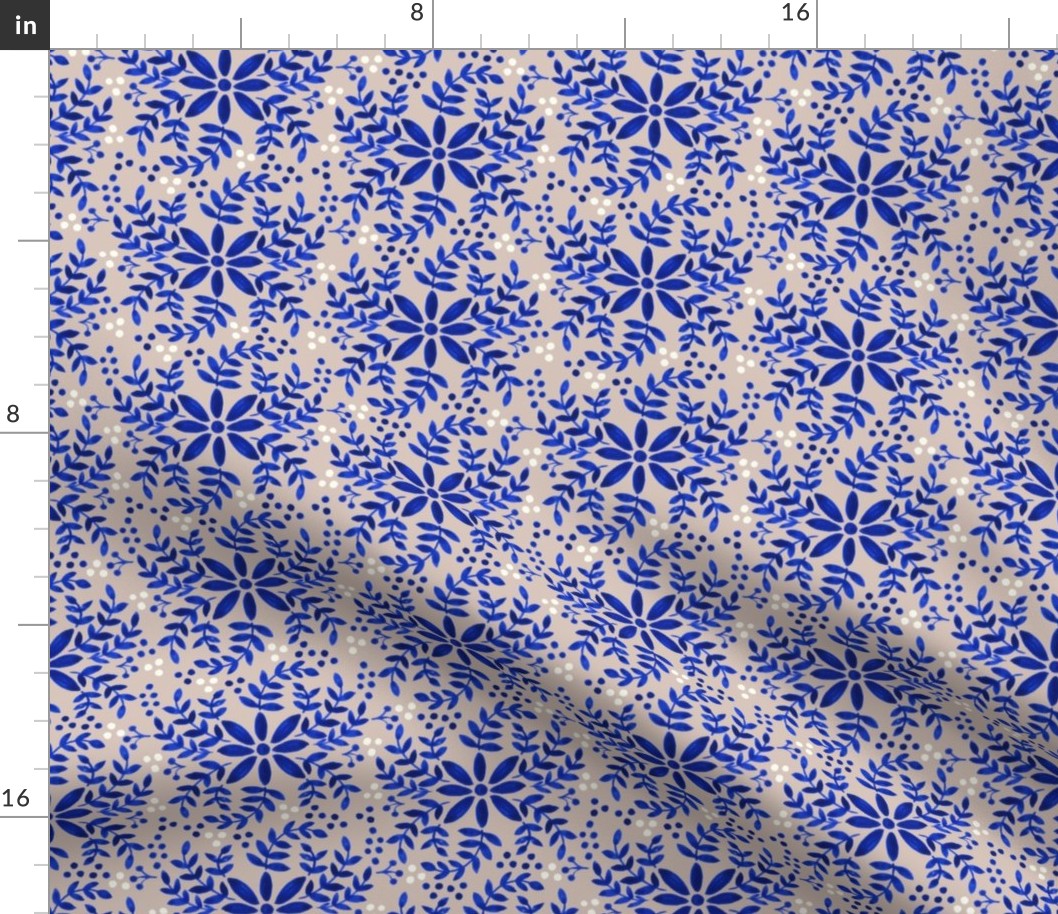 Floral motif-taupe _ blue