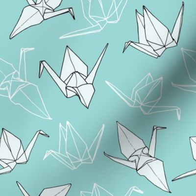 Origami Cranes in Seafoam (original)