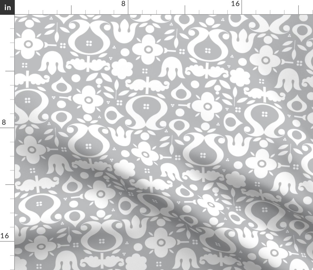 White Scandi flowers on Grey Large