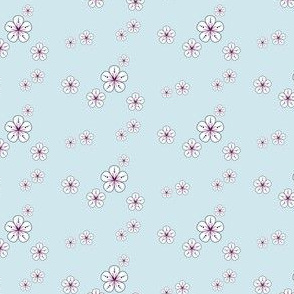 Ditsy Flowers, Pink, Blue 