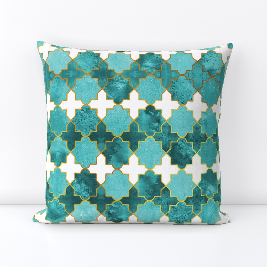 Normal scale // Moroccan tiles inspiration // green teal golden lines