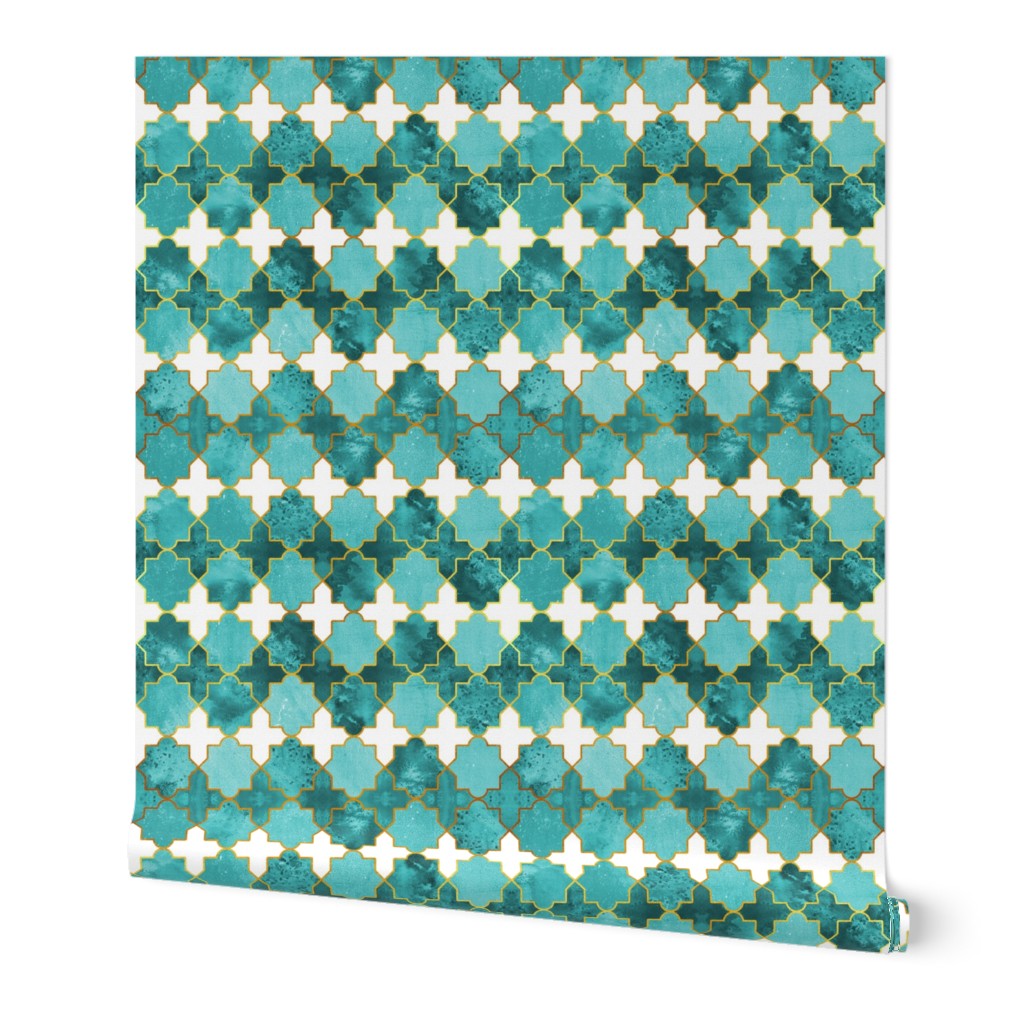 Normal scale // Moroccan tiles inspiration // green teal golden lines