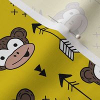 Little monkey friends inky arrows geometric animals design mustard yellow