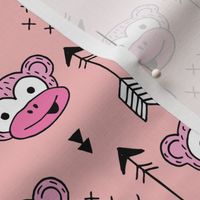 Little monkey friends inky arrows geometric animals design pink girls