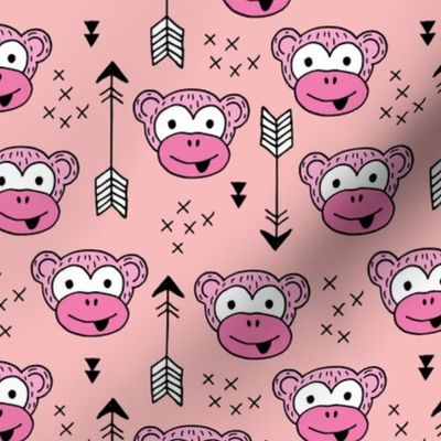 Little monkey friends inky arrows geometric animals design pink girls