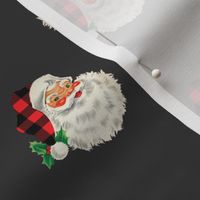 Buffalo Plaid Vintage Santa 2.4" Tall on Charcoal Gray