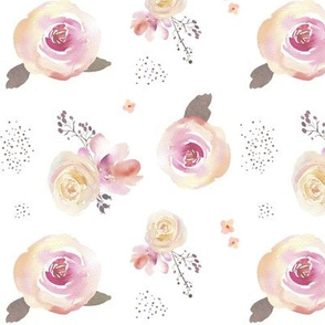 Watercolor Blush Roses - Floral Flowers Garden Blooms Baby Girl Nursery GingerLous B