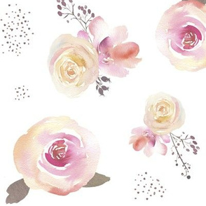 Watercolor Blush Roses - Floral Flowers Garden Blooms Baby Girl Nursery GingerLous A