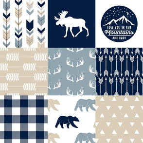 Love you to the mountains and back - bear and  moose - rustic woods patchwork 