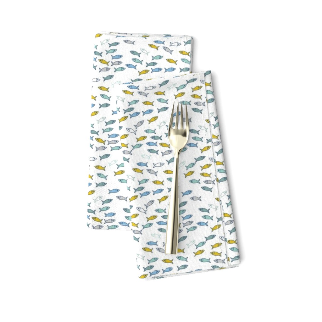 Arctic Fish - mustard yellow, mint green and baby blue on white