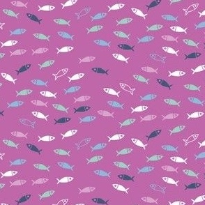 Arctic Fish - pink, white and navy on raspberry