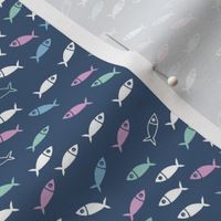 Arctic Fish - pink, mint and baby blue on french navy