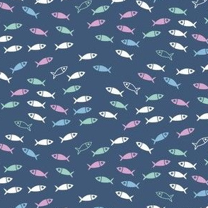 Arctic Fish - pink, mint and baby blue on french navy