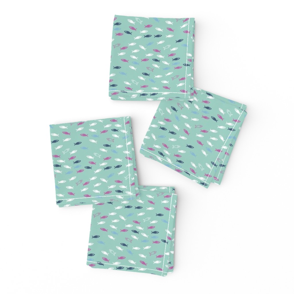 Arctic Fish - pink, white and navy on mint