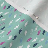 Arctic Fish - pink, white and navy on mint