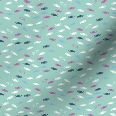 Arctic Fish - pink, white and navy on mint