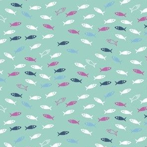 Arctic Fish - pink, white and navy on mint
