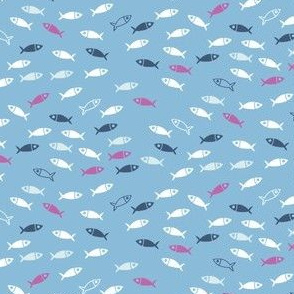 Arctic Fish - pink, white and navy on baby blue
