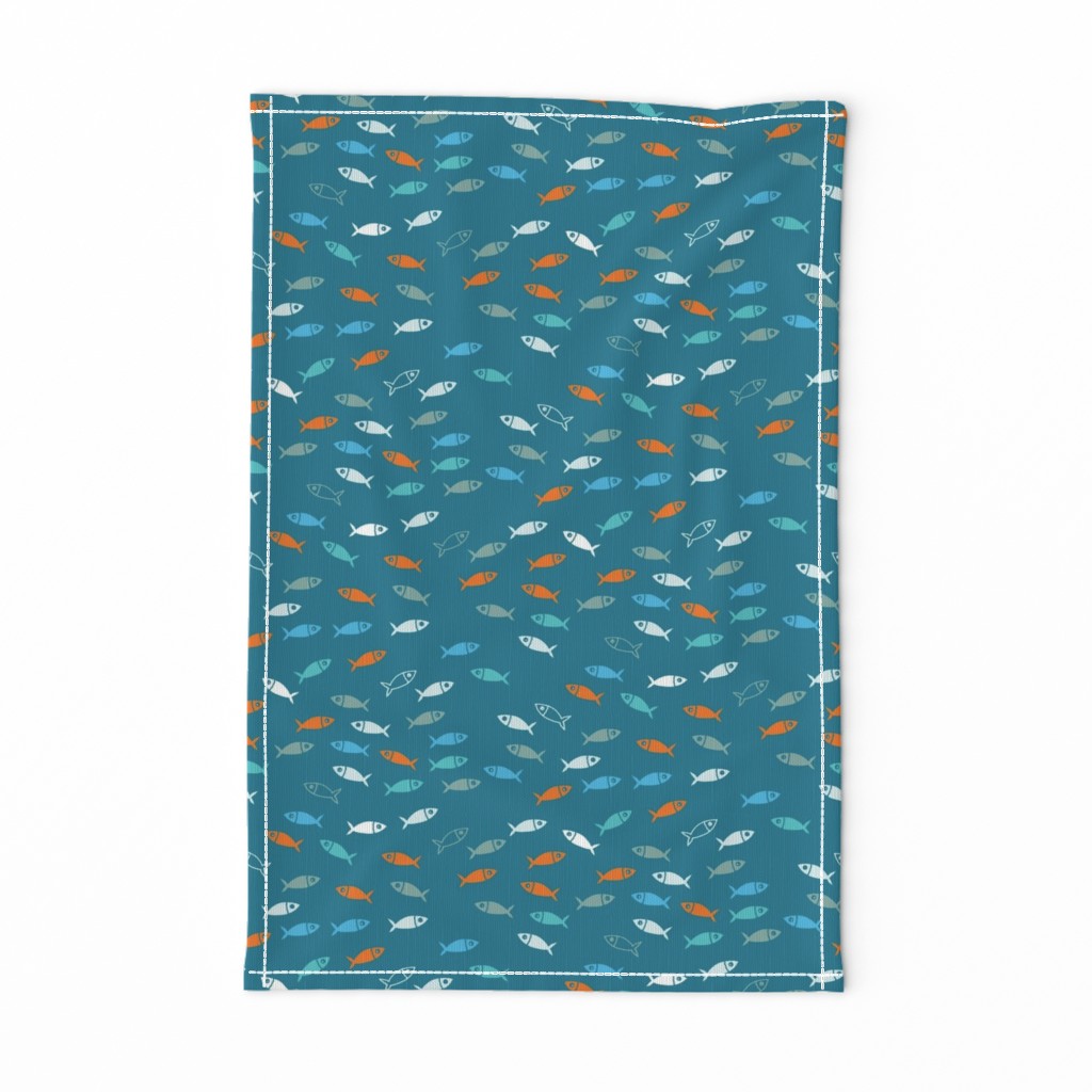 Arctic Fish - orange, Aqua and white on teal