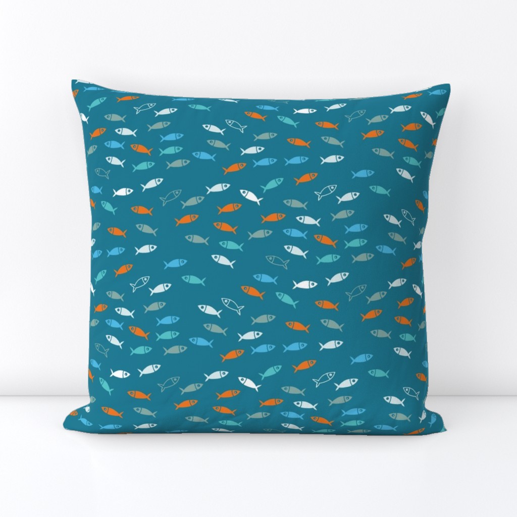 Arctic Fish - orange, Aqua and white on teal