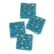 Arctic Fish - orange, Aqua and white on teal