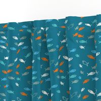 Arctic Fish - orange, Aqua and white on teal