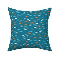 Arctic Fish - orange, Aqua and white on teal