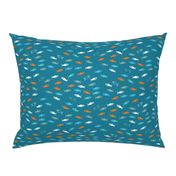 Arctic Fish - orange, Aqua and white on teal