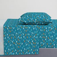 Arctic Fish - orange, Aqua and white on teal