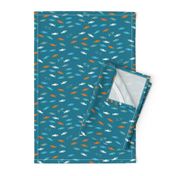 Arctic Fish - orange, Aqua and white on teal