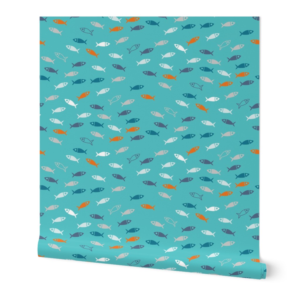 Arctic Fish - teal, orange and white on aqua