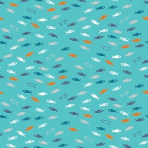 Arctic Fish - teal, orange and white on aqua