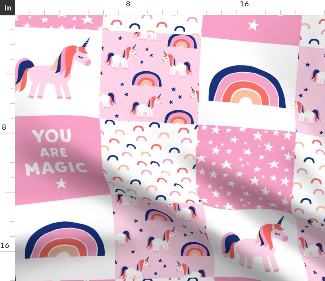 Unicorn patchwork  - pink and blue