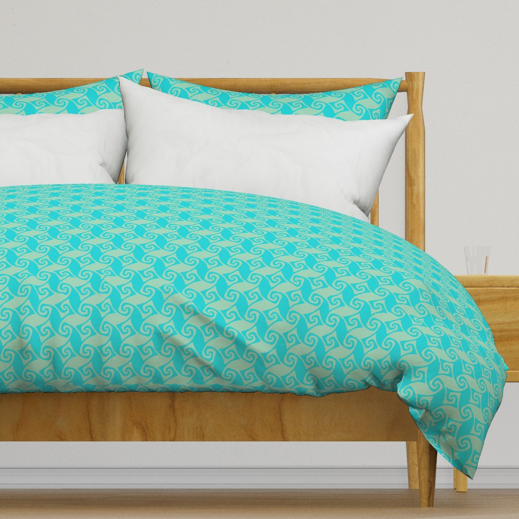 trellis in aqua and sea green