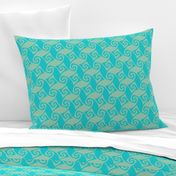 trellis in aqua and sea green