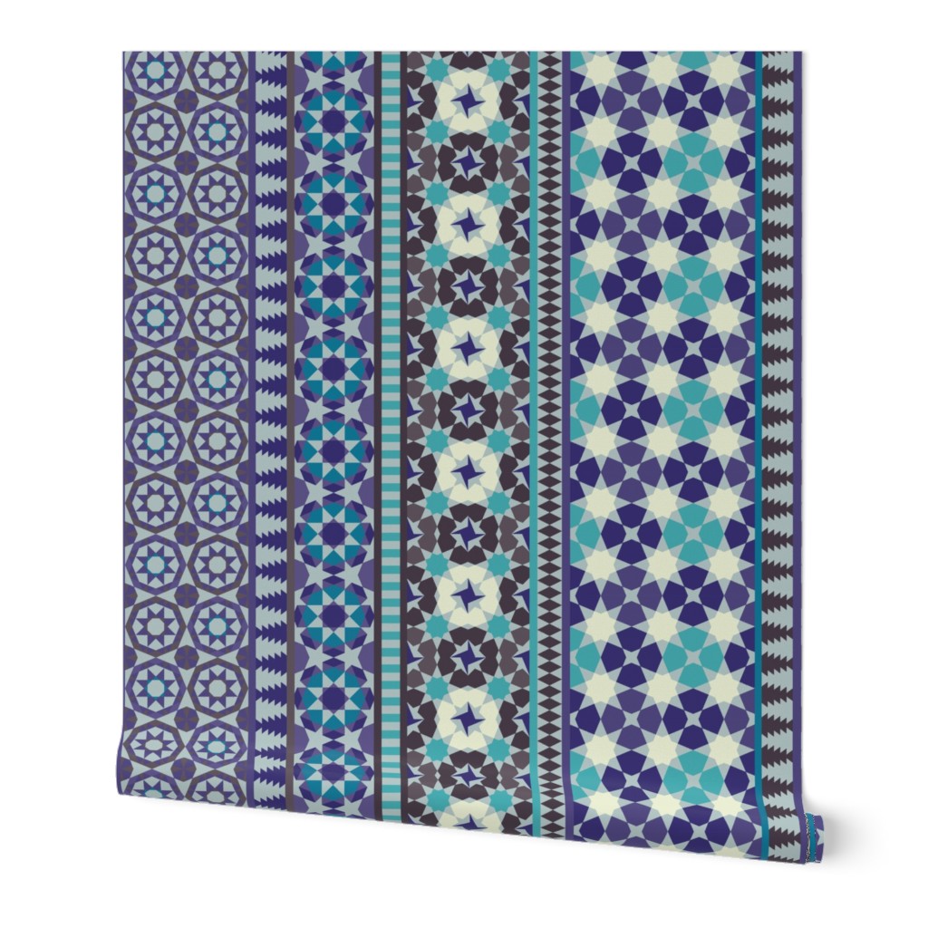 Alhambra Tessellations - Violet, grey, aqua and cream