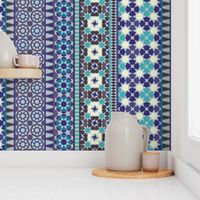 Alhambra Tessellations - Violet, grey, aqua and cream