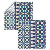 Islamic borders - Turquoise, blue and grey on white - Vertical, large scale