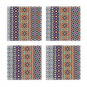 Alhambra Tessellations - Red, orange and blue on white - Vertical