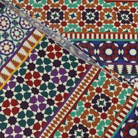 Alhambra Tessellations - Red, orange and blue on white - Vertical