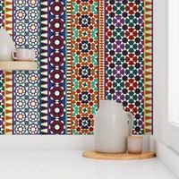 Alhambra Tessellations - Red, orange and blue on white - Vertical