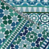 Alhambra Tessellations - Turquoise, blue and green on white - Vertical medium scale