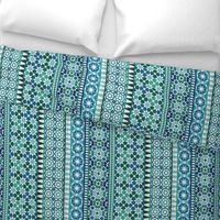 Alhambra Tessellations - Turquoise, blue and green on white - Vertical medium scale