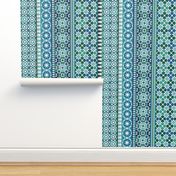 Alhambra Tessellations - Turquoise, blue and green on white - Vertical medium scale