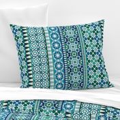 Alhambra Tessellations - Turquoise, blue and green on white - Vertical medium scale