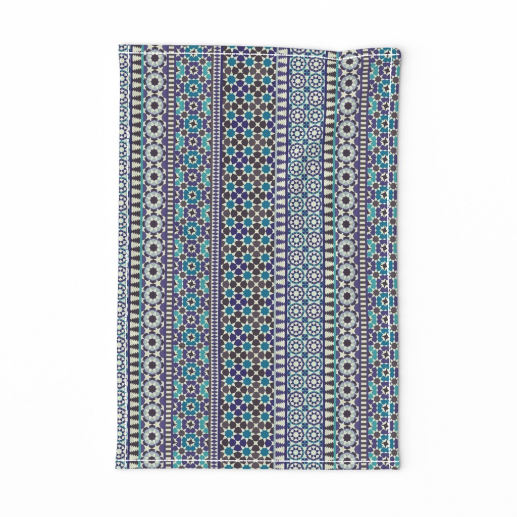 Alhambra Tessellations - Turquoise, Violet and grey on white - Vertical, small scale