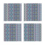 Alhambra Tessellations - Turquoise, Violet and grey on white - Vertical, small scale