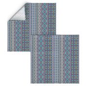 Alhambra Tessellations - Turquoise, Violet and grey on white - Vertical, small scale